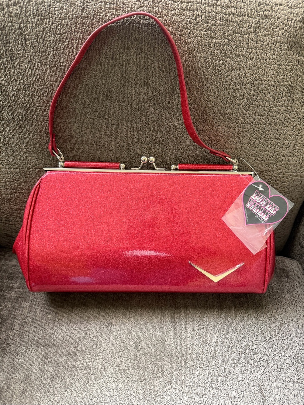 NWT Lux de Ville Red Sparkle Getaway Kiss-Lock Handbag Purse Pinup Retro
